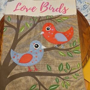 Love Birds GARDEN FLAG in Red & Light Blue